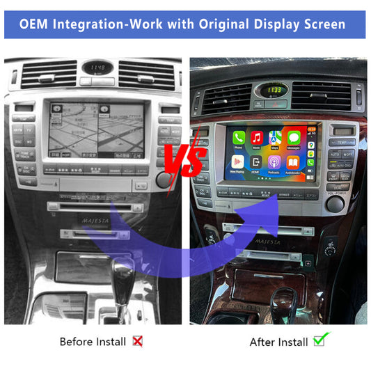 2004-2006 Toyota Crown Majesta UZS186s1 wireless Apple CarPlay & Android Auto Integration for Car
