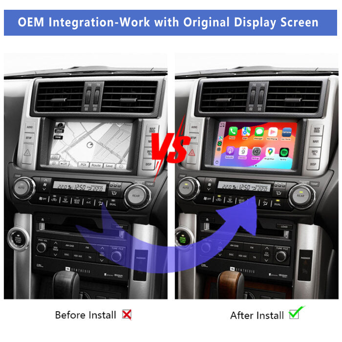 2009-2013 Toyota Landcruiser Prado GXL/VX /Kakadu LC150 OEM Head Units Apple CarPlay & Android Auto Integration Kits